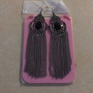 Faux Silver & Black Onyx Chandelier Earrings